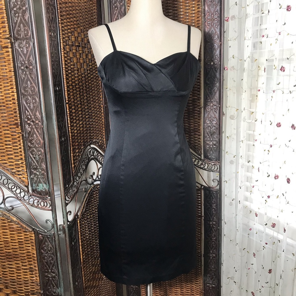 Donna Ricco Black Satin Spaghetti-Strap Mini Dress